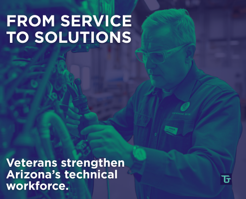 Veteran engineer inspecting aerospace equipment in a Tucson facility, representing veteran technical careers in Arizona.